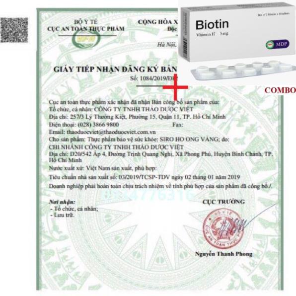 Combo Biotin 5mg+ ✅ SIRO HO ONG VÀNG (CHAI 100ML)