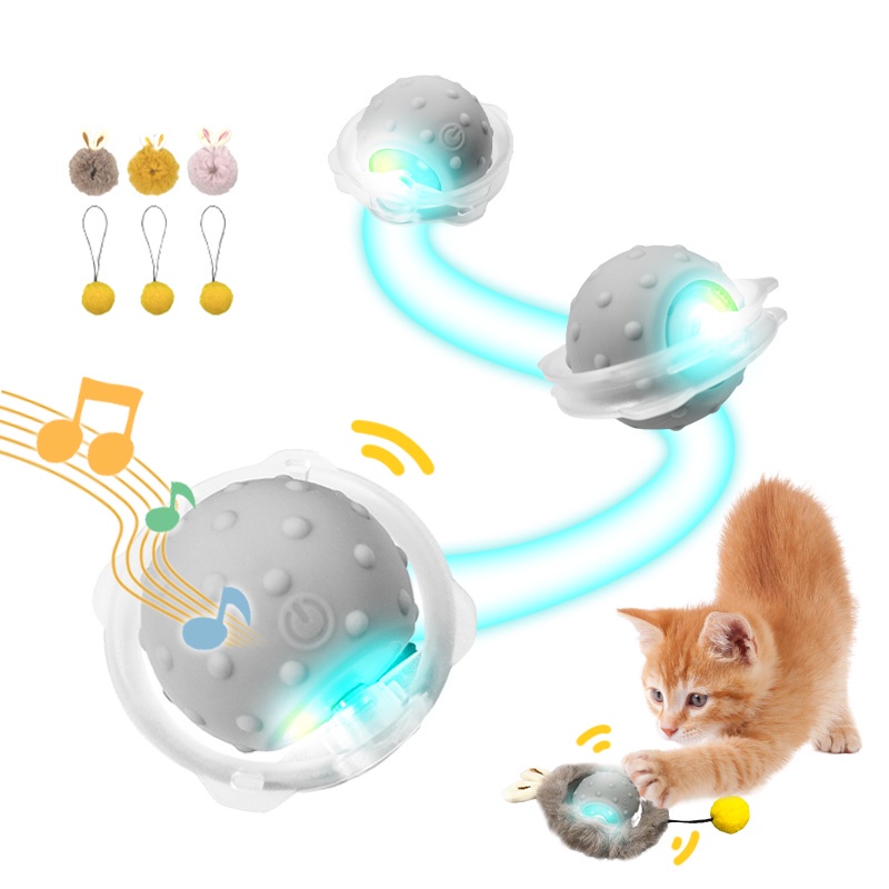 HamshMoc Đồ Chơi Bóng Lăn Tương Tác Tự Động Thông Minh Có Đèn LED Và Âm Thanh Sạc Lại Được Cho Mèo Cưng