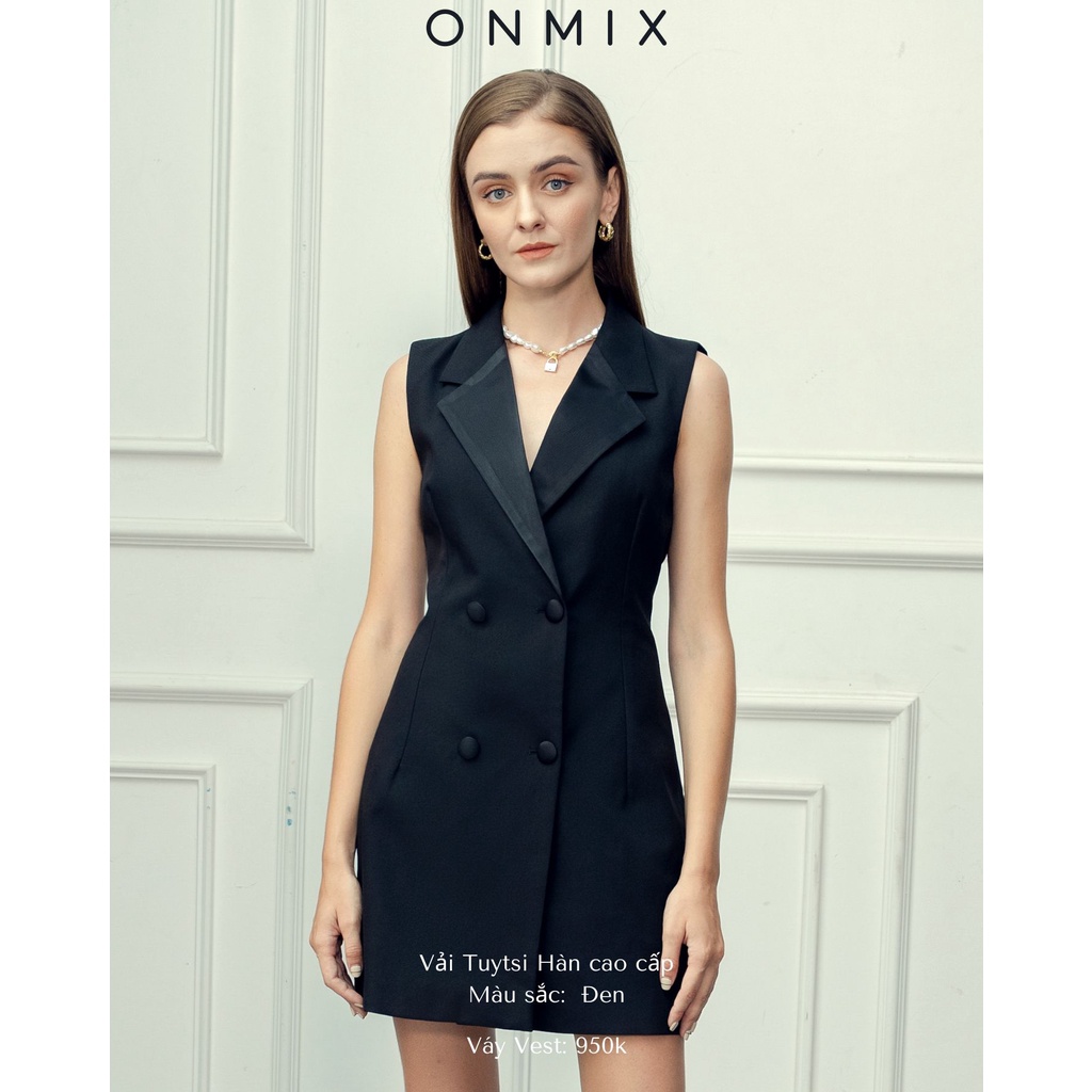 Váy Vest Dáng Ôm 4 Khuy ONMIX - Đen Trơn