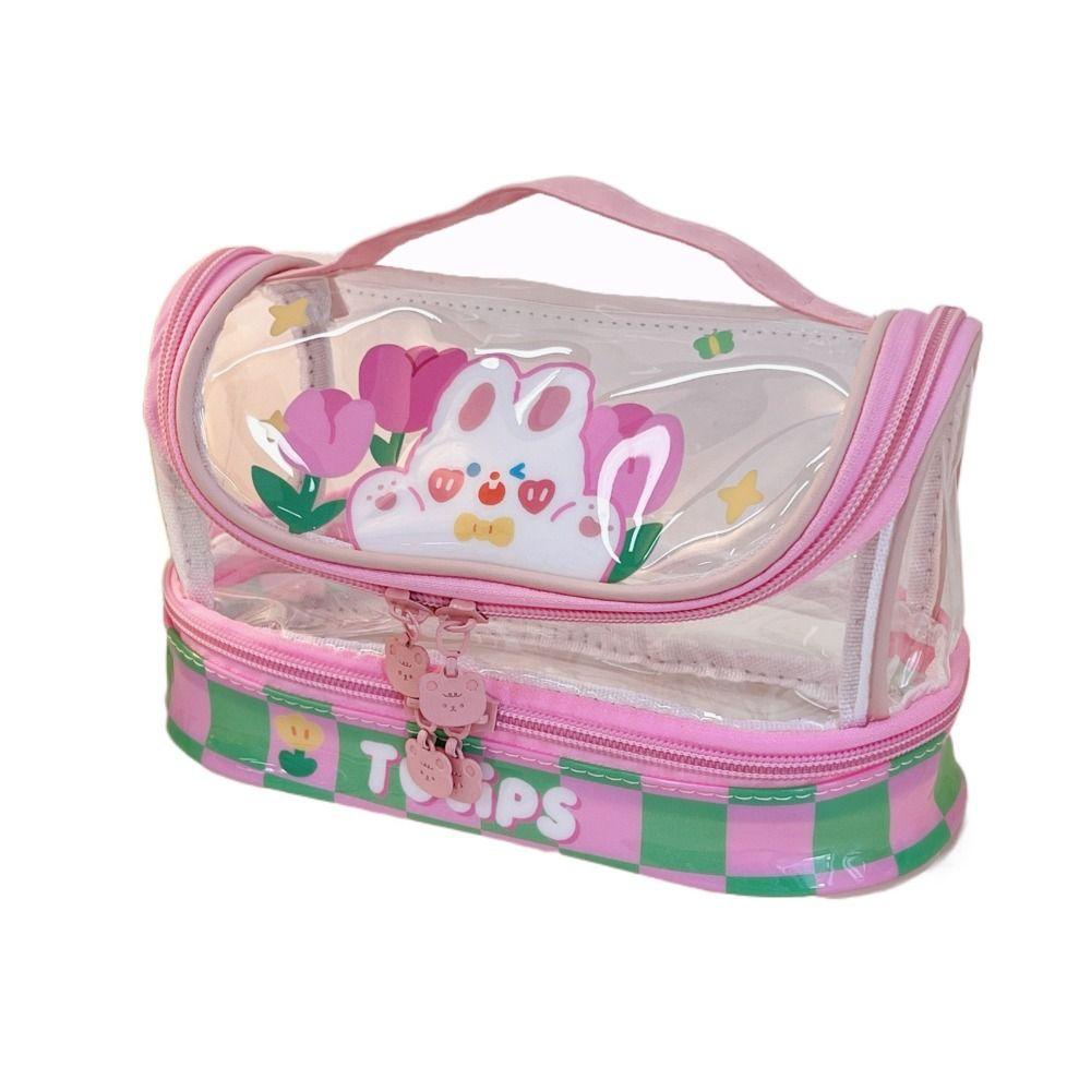 FALLFORBEAUTY Túi Đựng Mỹ Phẩm / Đồ Vệ Sinh Cá Nhân Họa Tiết Gấu Hoạt Hình Màu Trong Mờ