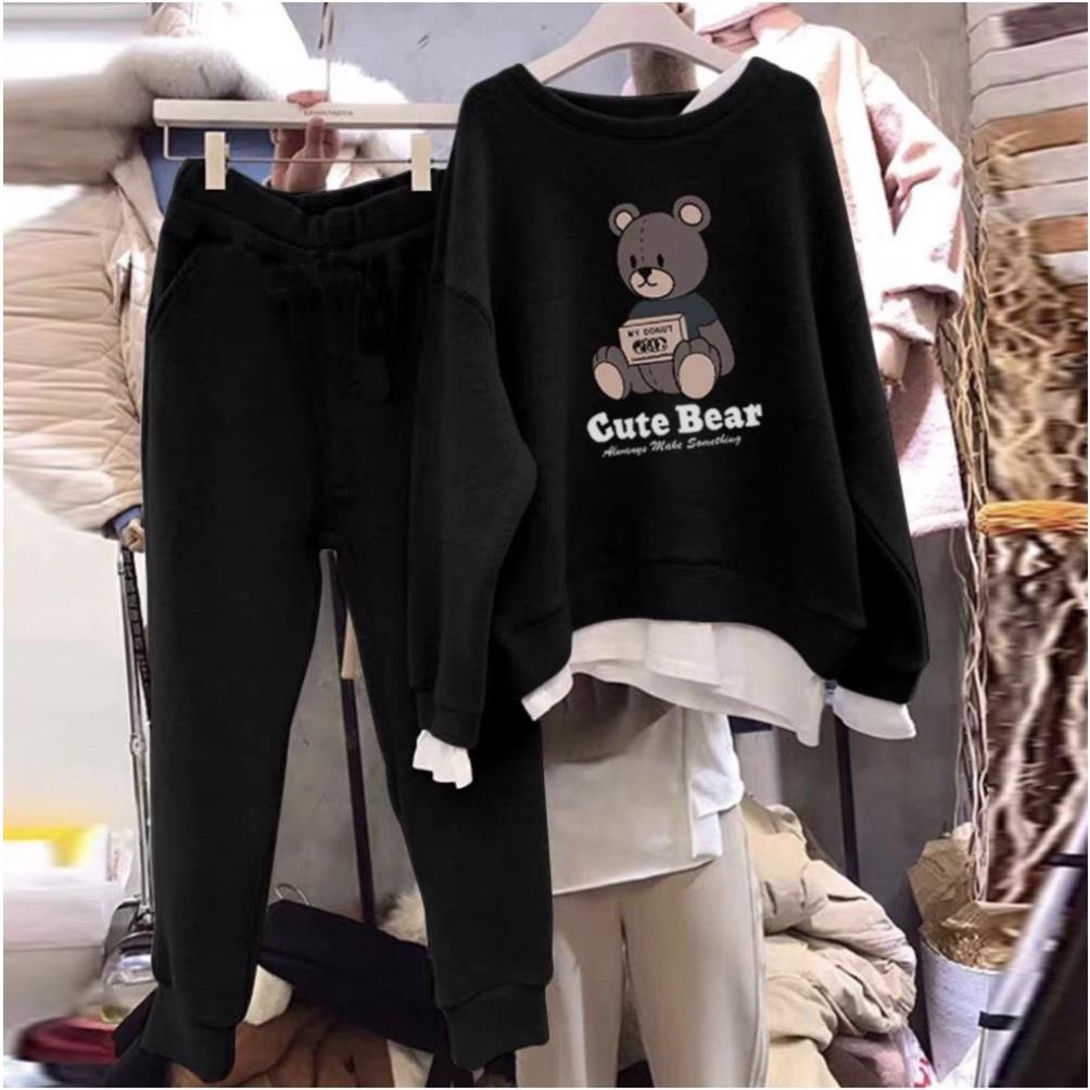Bộ bầu nỉ thu đông in hình mẫu mới cực xinh . ￼Áo quần Sweater Dáng Rộng Phong Cách Thời Trang Hàn Quốc Cho Nữ