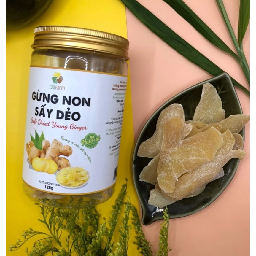 Tặng 1 chai rửa chén Bambo 250gr khi mua 1 hũ GỪNG NON SẤY DẺO 123Farm Hũ 125gr