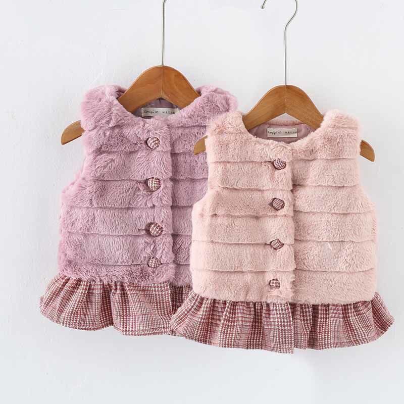 Aó khoác gile lông trơn giả váy hàng quảng châu cho bé gái A0078