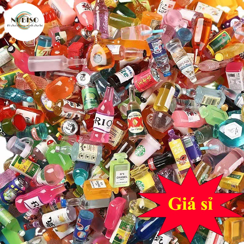 Mô hình chai nước, đồ ăn, trái cây mini - Tổng hợp các mẫu charm slime, đồ handmade DIY