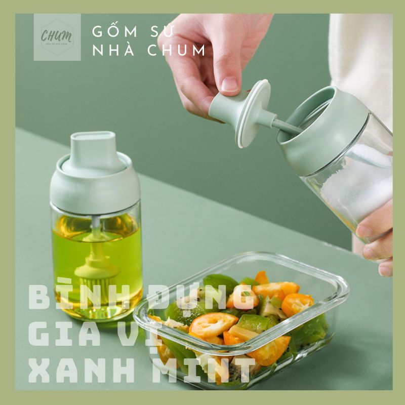 Bình , lọ gia vị dùng trong nhà bếp xanh mint 250ml phong cách hiện đại