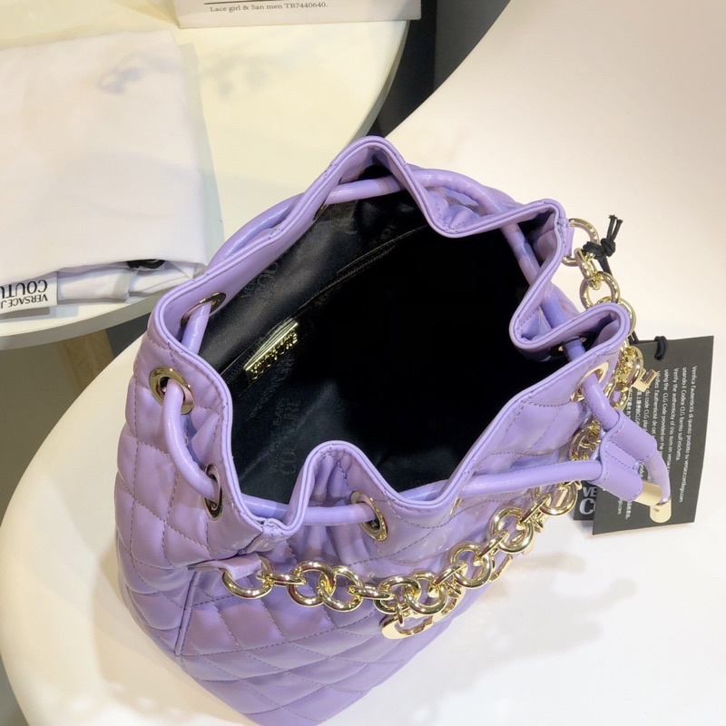 Túi bucket Versace 2 màu đen, tím da thật