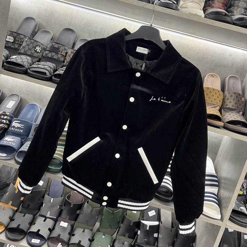 Áo khóac saint laurant 3 lớp trần bông viền túi cực ấm, áo khoác bomber thêu chữ ngực like autk chất nhung siêu đẹp 6992