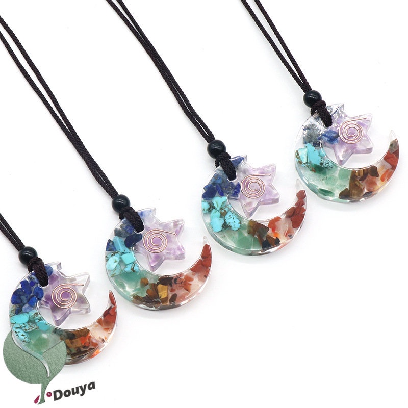 Dây Chuyền Mặt Trăng Và Ngôi Sao 7 Chakra Cho Nữ | Bảo Vệ EMF | Máy Phát Điện Năng Lượng / Vòng Cổ Yoga