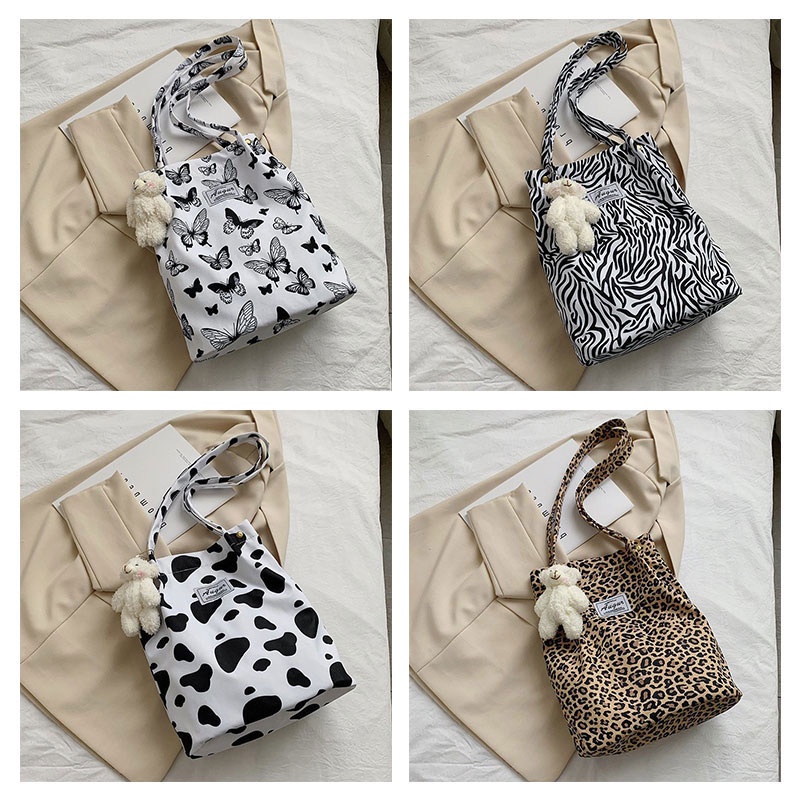 Túi vải Cỡ Lớn In Họa Tiết Da Báo Phong Cách Hong Kong Cổ Điển Thời Trang Cho Nữ