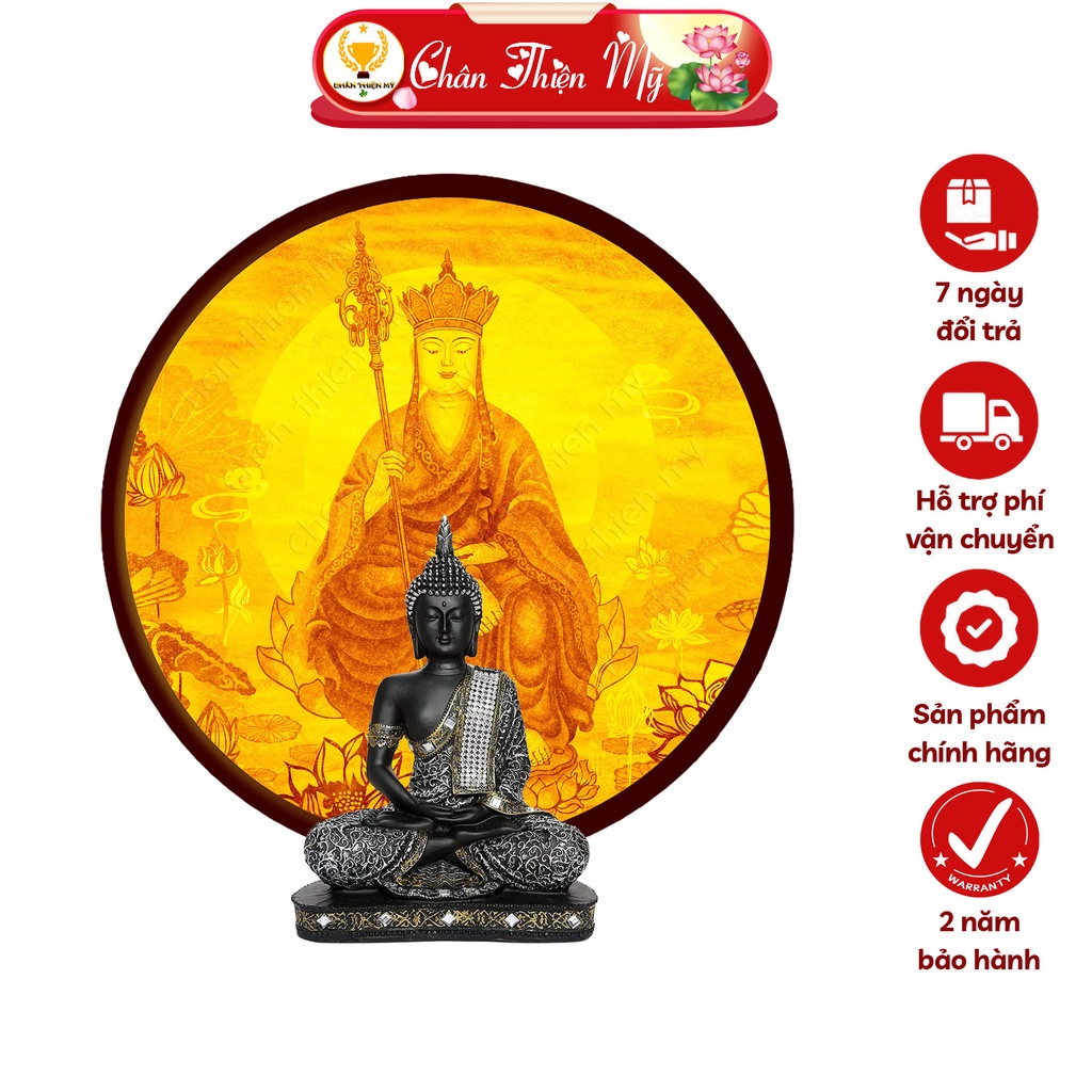 Đèn Hào Quang Địa Tạng Vương Bồ Tát In Tranh Trúc Chỉ CHÂN THIỆN MỸ, Trang Trí Bàn Thờ Cùng Tượng Phật TC-HQ-27