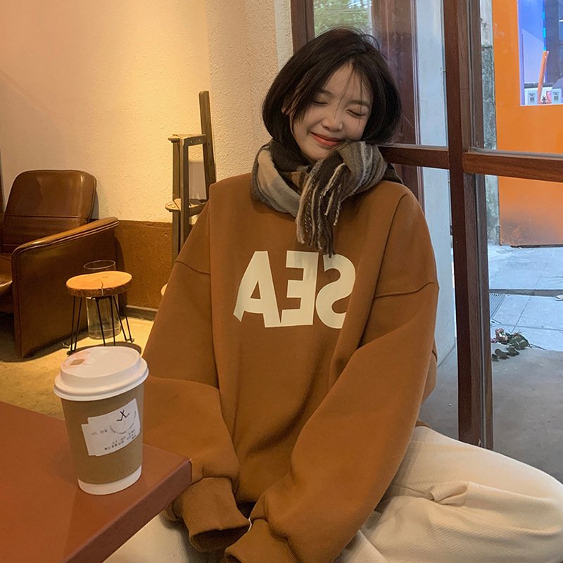Áo Sweater SEA Nâu Trơn Ulzzang Unisex Flashsaleshop 👉 Nỉ Cotton In 5D Dáng Rộng Hàn Quốc Unisex