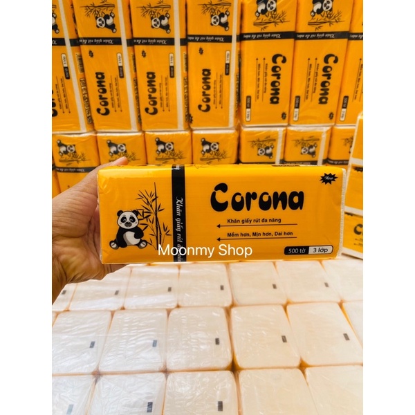 Gói 500 tờ khăn giấy rút Corona,khăn giấy rút đa năng gấu trúc siêu dai mềm mịn hàng chính hãng