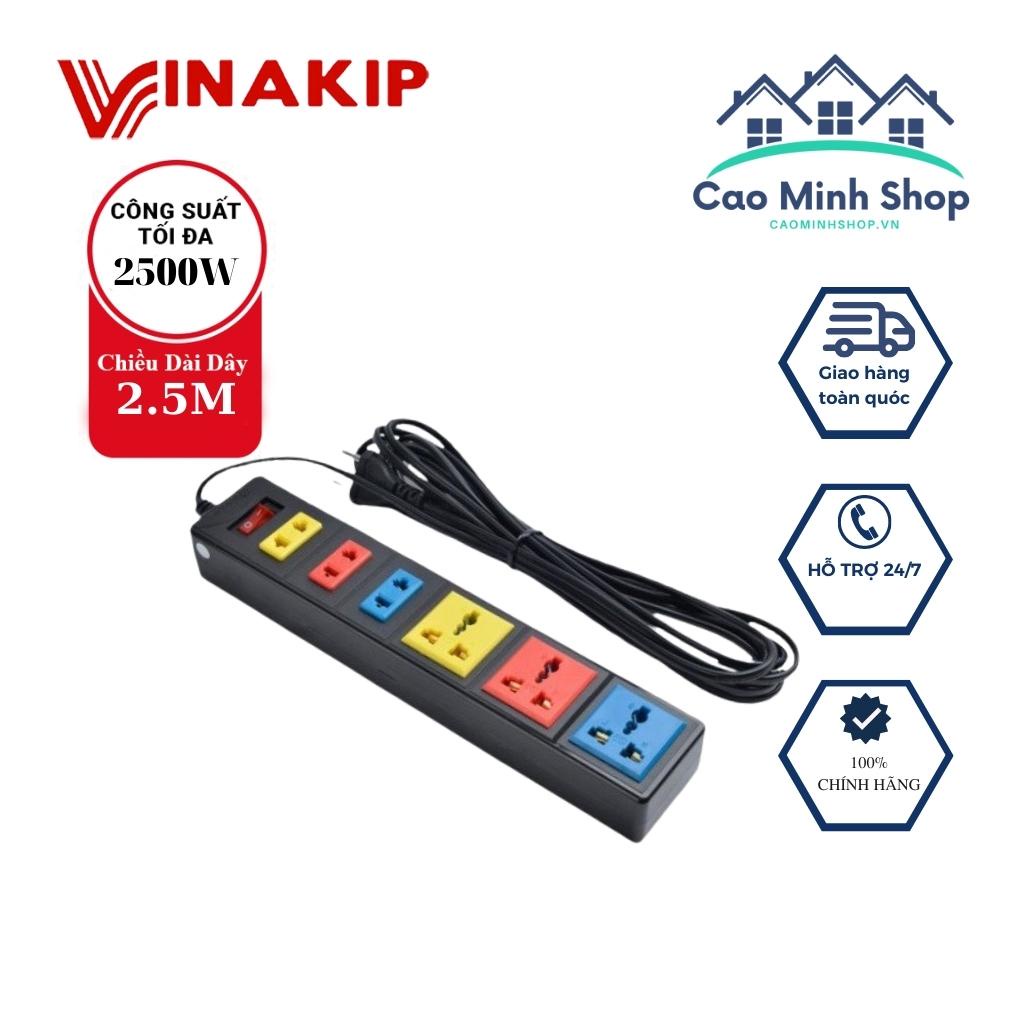 Ổ cắm Vinakip 6 ngả đa năng liền dây OC41, OC42, OC43 nhíp đồng, dây dài 2.5 - 5m, có đèn báo, công tắc - Cao Minh Shop