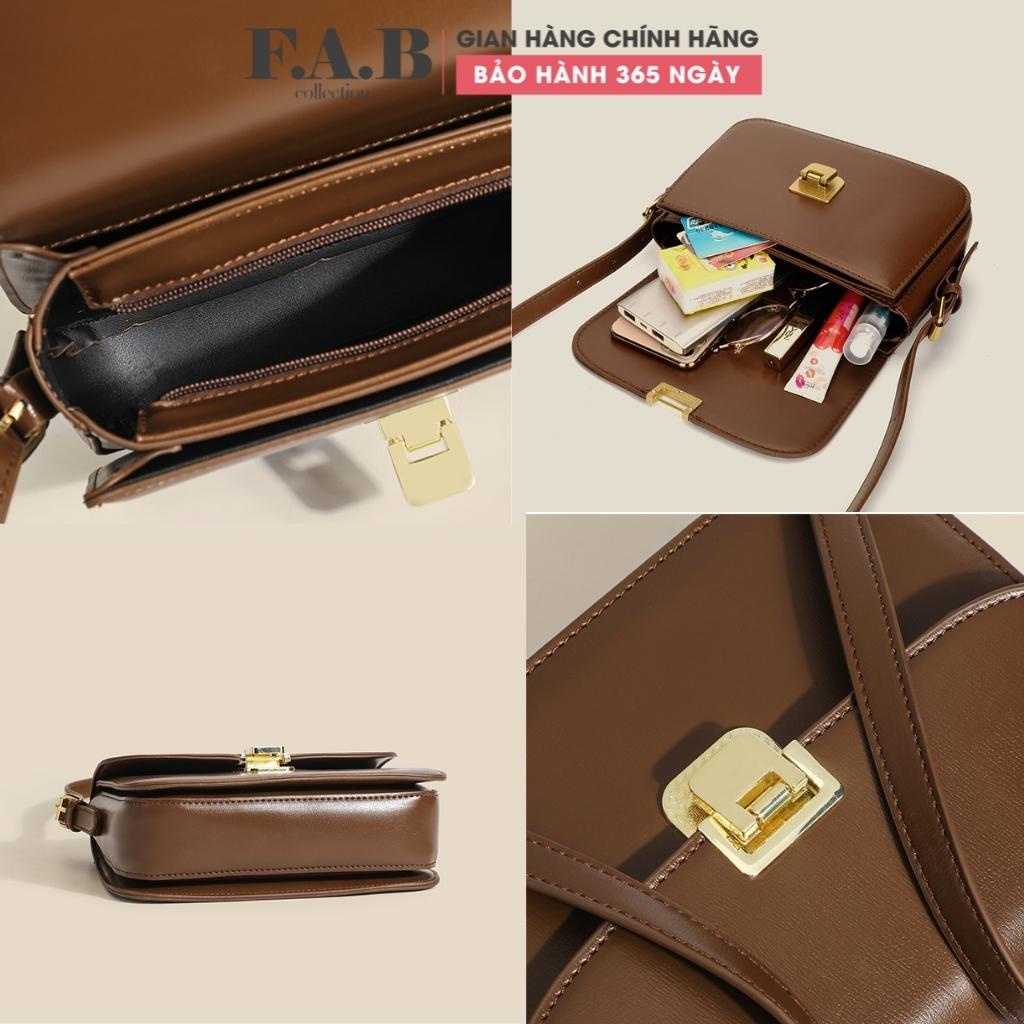 Túi xách nữ đeo chéo kẹp nách khoá gập da trơn dáng vuông thời trang cao cấp đi chơi, túi đeo chéo nữ TX045108 FAB Store