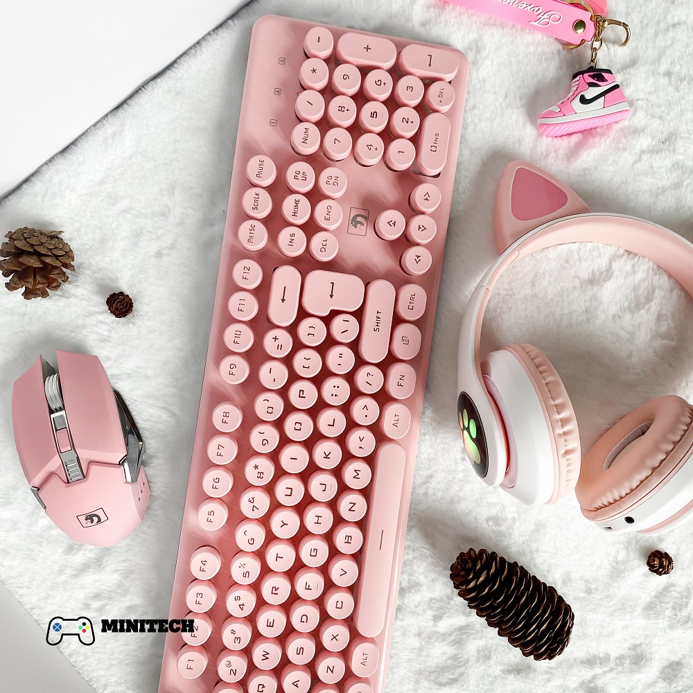 Combo Bộ Bàn Phím Chuột Hồng Không Dây Giả Cơ YINOIAO V7 G15 LED Xuyên Chữ Đa Dụng Chơi Game Làm Việc Màu Hồng