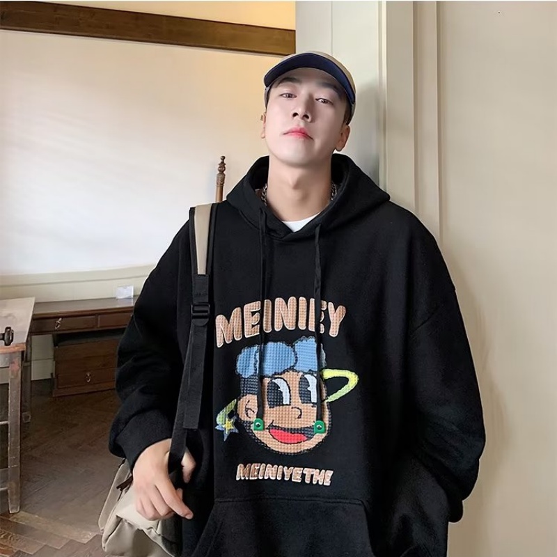 Áo Hoodie Dáng Rộng In Chữ Phong Cách Hiphop Đường Phố Hàn Quốc