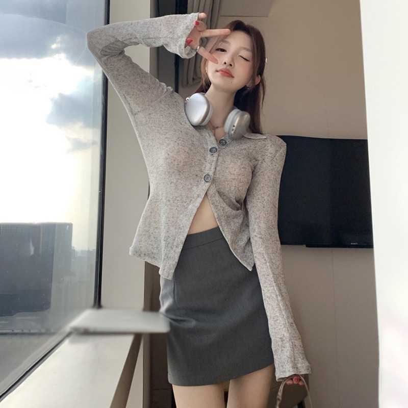 Áo Sơ Mi Tay Dài Màu Sắc Thanh Lịch Phong Cách Hàn Quốc