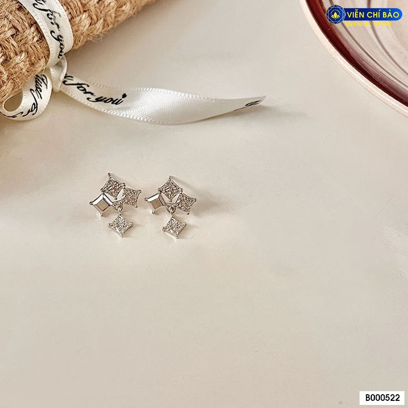 Bông tai bạc nữ vuông cách điệu chất liệu bạc 925 thời trang phụ kiện trang sức Viễn Chí Bảo B000522