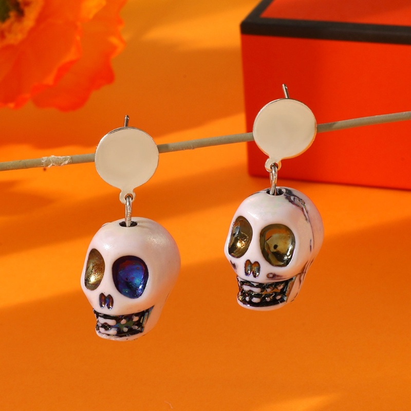 1 Đôi Bông Tai Hợp Kim Hình Đầu Lâu Halloween Kinh Dị