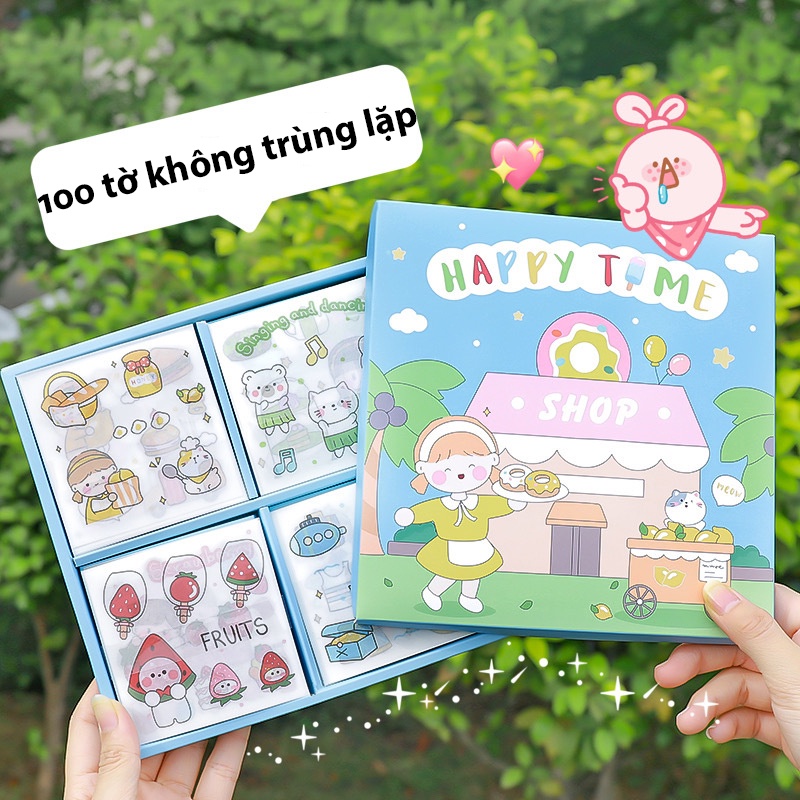 [Hàng mới về] Set Hộp Sticker 100 Tấm,hơn 1000 hình dán chống nước họa tiết hoạt hình dễ thương dùng trang trí DIY Cute.