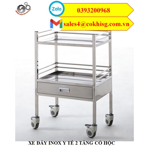 Xe đẩy y tế inox 2 tầng 3 hộc kéo