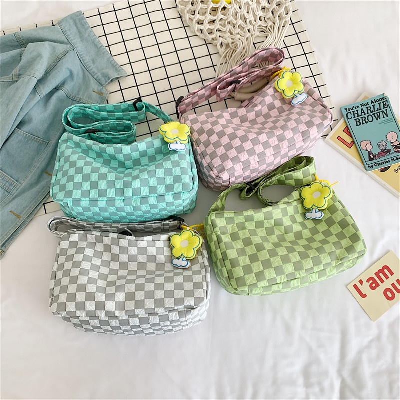Túi Tote Đi Học Túi Đeo Chéo Canvas Kẻ Caro Cỡ Lớn Phong Cách Hàn Quốc Phù Hợp Đi Chơi Đi Học Đi Làm