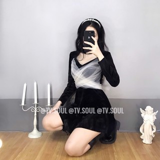 [CÓ SẴN - ẢNH THẬT TV.SOUL] Đầm nhung dây nơ lưới
