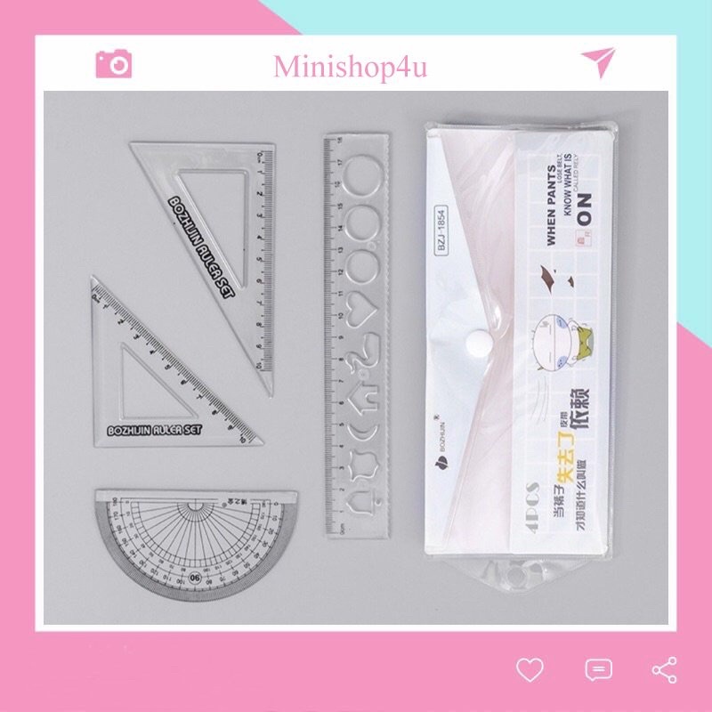 Bộ êke. thước kẻ đựng túi zip dễ thương