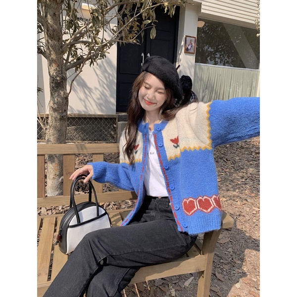 Áo khoác cardigan NZN dệt kim dáng rộng phong cách retro Hàn Quốc cho nữ