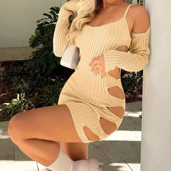 ~ Green Hollow hole sexy nightclub short waistcoat slim hip strap dress for women 0q2S