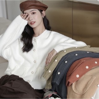 Áo cardigan len trơn cúc ngọc vintage 5 màu