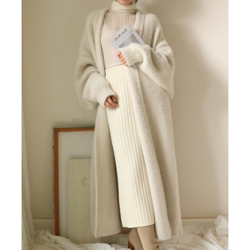 Áo Cardigan Len Lông Cừu Nữ Khoác Ngoài Màu Trắng Form Rộng Dáng Dài Qua Gối Bigsize Hàn Quốc Thu Đông Chali AL090