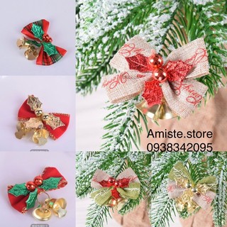 Nơ giáng sinh, trang trí cây thông noel, nơ có chuông màu đỏ vàng xanh handmade diy