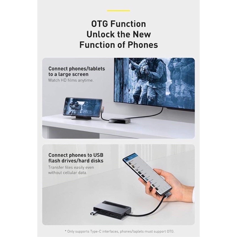 Hub type C 6 in 1 có đọc thẻ và cổng 3.5 Baseus