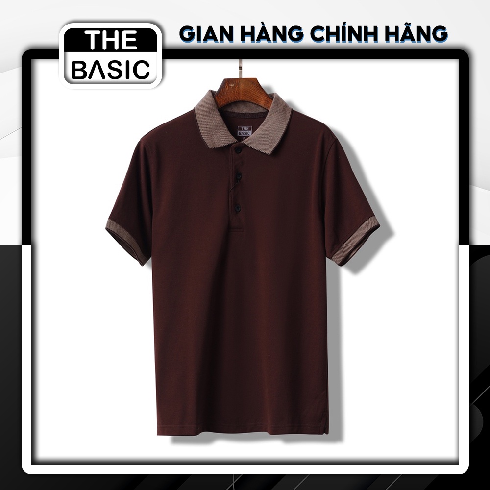 Áo Thun Nam THE BASIC Polo Nâu đậm phối cổ vải Cá Sấu 65/35 co giãn 4 chiều, bền màu lâu phai - BBND021