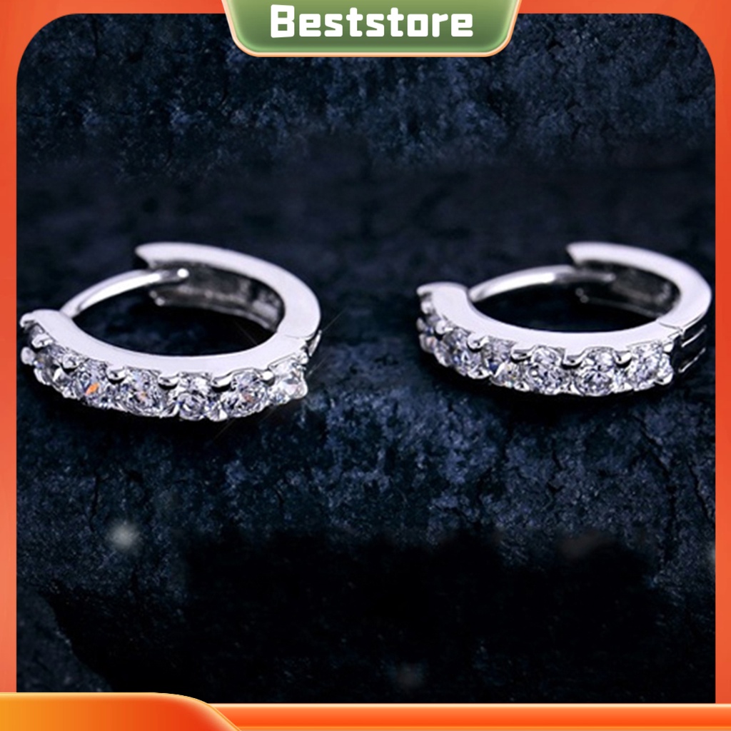 Khuyên tai mạ bạc đính đá pha lê trắng thời trang thanh lịch dành cho nữ