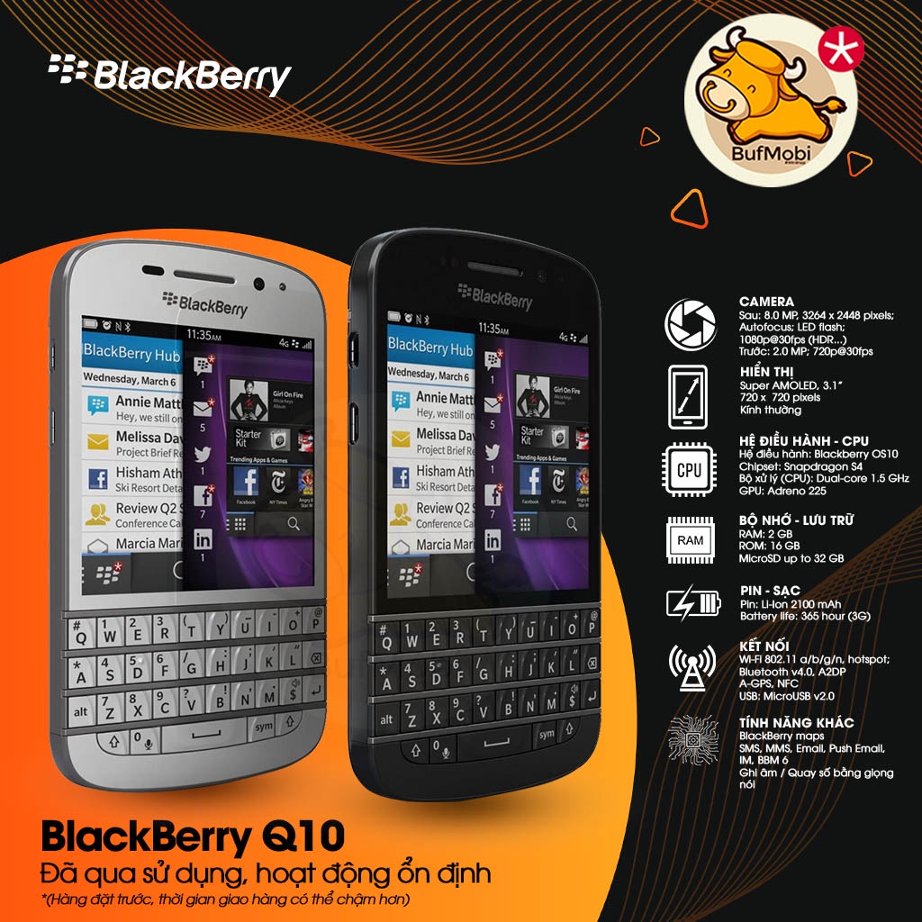 Điện thoại Blackberry Classic Q10 Likenew sử dụng tốt, máy nguyên bản