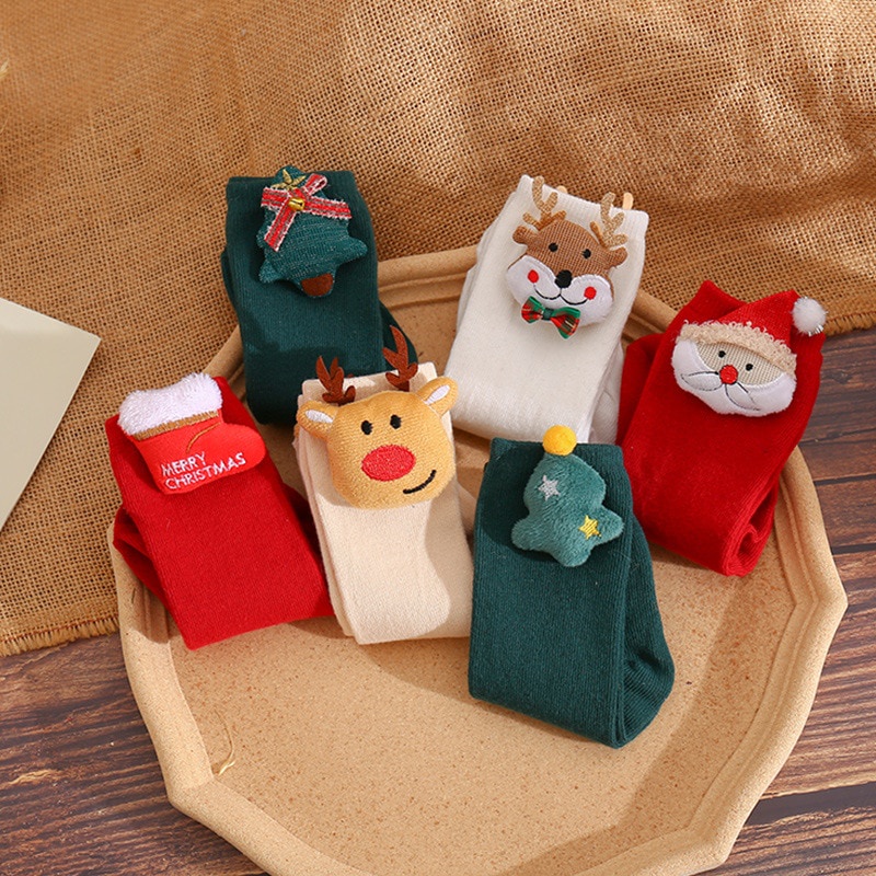 Vớ Em Bé In Hình Ông Già Noel Tuần Lộc Giáng Sinh 3D Dễ Thương