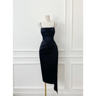Đầm dự tiệc 2 dây xếp ly dáng ôm midi Emilyshop