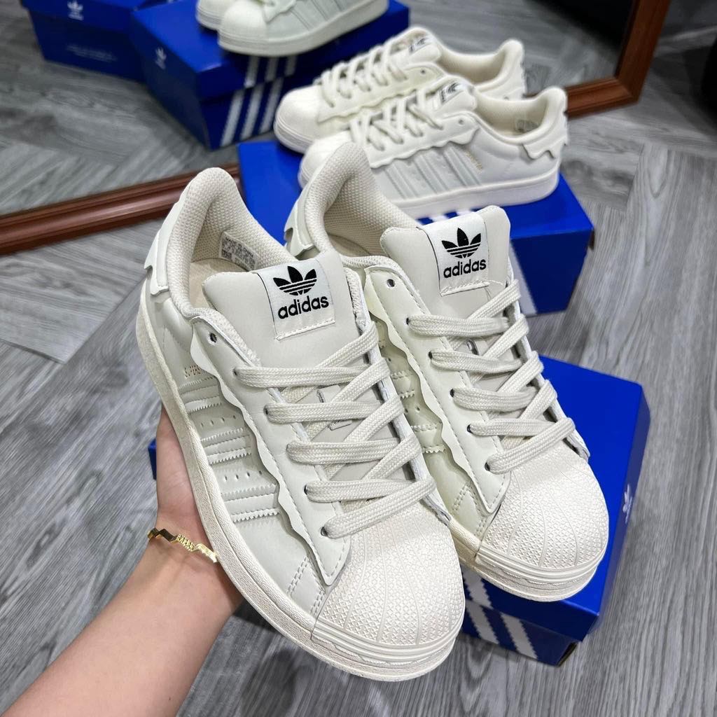 Giày Adidas Superstar, Das Sò 3 Màu Kem, Hồng, Xanh, Giày thể thao Adidas Sò Trắng bản Classic mới 2022