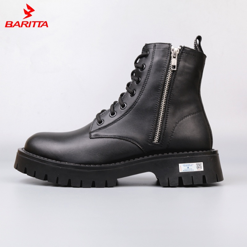 Giày Đốc cao cổ BARITTA da bò nguyên tấm khóa kéo tiện lợi đế đúc cao su tăng 6cm - Combat Boots