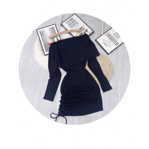 Đầm body bẹt vai rút dây