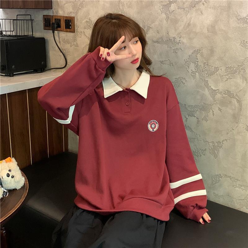 Áo Hoodie Lông Dày Dặn Cổ Bẻ Dáng Rộng In Họa Tiết Phối Nút Thời Trang Hàn Quốc