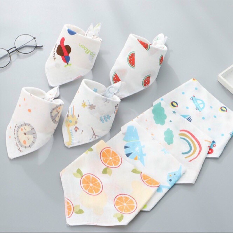 Khăn Yếm Tam Giác - Khăn Yếm Xô Có Cúc Bấm Cho Bé Họa Tiết Đáng Yêu Hàng Cao Cấp shop BOLYN