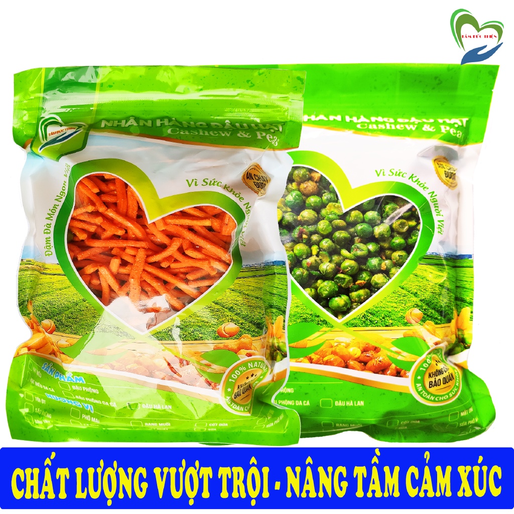 Combo 2 Túi 2 Vị: Hà Lan Rang Tỏi Ớt 500GR và Bim Bim Que & Đậu Hà Lan 335GR Tâm Đức Thiện đồ ăn vặt