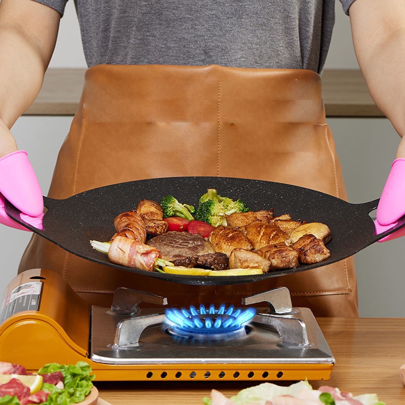 Chảo Nướng Vân Đá Siêu Chống Dính Kiểu Hàn Quốc Size 34cm, Chảo Chiên, Xào, Rán, Nướng BBQ - Tuấn Tú Office Store