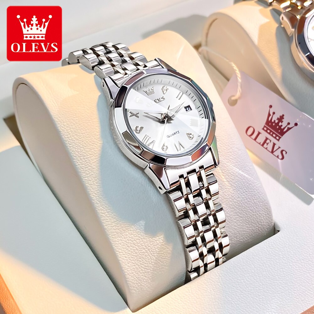 Đồng hồ nữ đẹp, chính hãng Olevs, dạ quang ban đêm, mặt kính chống trầy xước, chống nước 3ATM_Đồng hồ nữ dây thép Olevs.