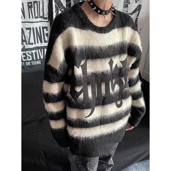 Áo len sweater chính hãng sọc ngang dày ấm kiểu dáng Unisex phong cách cá tính