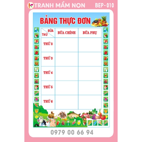 Trang trí Nhà Bếp Mầm Non - BẢNG THỰC ĐƠN  - BEP-010