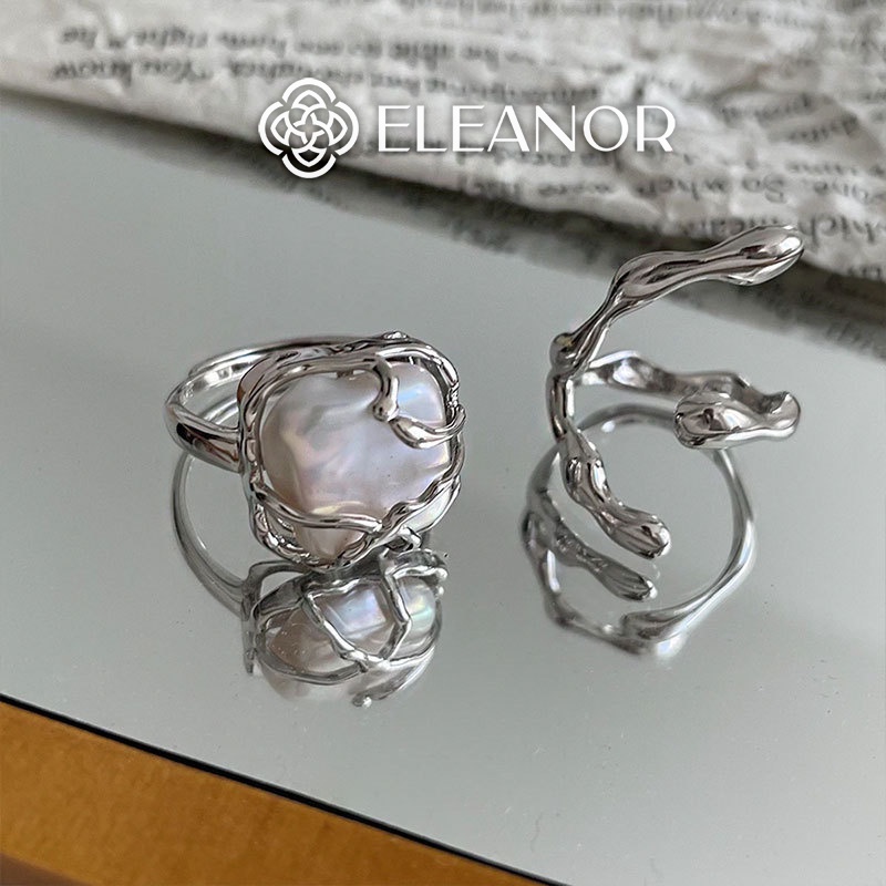 Nhẫn nữ hở bạc 925 Eleanor Accessories viền cong đính ngọc trai nhân tạo phụ kiện trang sức 4692